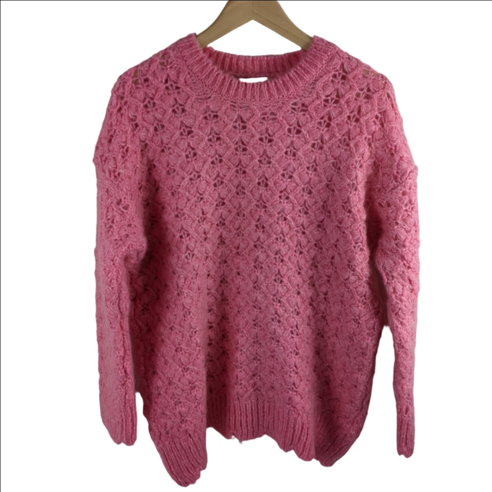 Zara Chunky Oversize Sweater Pink Knit Wool Alpaca Blend